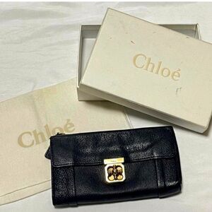 Chloe Black Leather Wallet with Gold Hardware